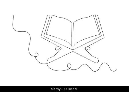 Disegno di una linea del Corano con un'icona vettoriale minimalista con sfondo bianco e nero Illustrazione Vettoriale