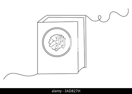 Disegno di una linea del Corano con un'icona vettoriale minimalista con sfondo bianco e nero Illustrazione Vettoriale