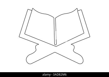 Disegno di una linea del Corano con un'icona vettoriale minimalista con sfondo bianco e nero Illustrazione Vettoriale