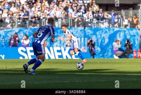 Gothenburg, Svezia. 5 aprile 2025. Momento nel secondo tempo della partita tra IFK Gothenburg e Halmstads BK in Allsvenskan a Gamla Ullevi. Crediti: Per Ljung/Alamy Live News Foto Stock