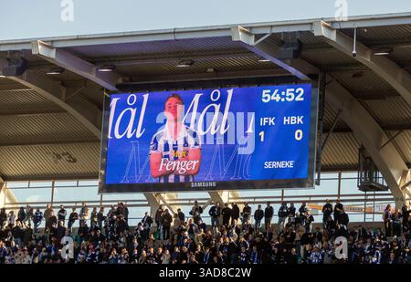 Gothenburg, Svezia. 5 aprile 2025. Momento nel secondo tempo della partita tra IFK Gothenburg e Halmstads BK in Allsvenskan a Gamla Ullevi. Crediti: Per Ljung/Alamy Live News Foto Stock