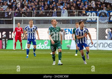 Gothenburg, Svezia. 5 aprile 2025. Momento nel secondo tempo della partita tra IFK Gothenburg e Halmstads BK in Allsvenskan a Gamla Ullevi. Crediti: Per Ljung/Alamy Live News Foto Stock