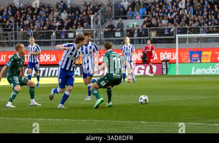 Gothenburg, Svezia. 5 aprile 2025. Momento nel secondo tempo della partita tra IFK Gothenburg e Halmstads BK in Allsvenskan a Gamla Ullevi. Crediti: Per Ljung/Alamy Live News Foto Stock
