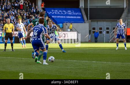 Gothenburg, Svezia. 5 aprile 2025. Momento nel secondo tempo della partita tra IFK Gothenburg e Halmstads BK in Allsvenskan a Gamla Ullevi. Crediti: Per Ljung/Alamy Live News Foto Stock
