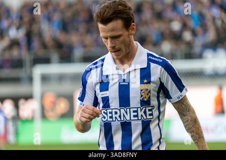 Gothenburg, Svezia. 5 aprile 2025. Tobias Heintz dopo una situazione nel secondo tempo del match tra IFK Gothenburg e Halmstads BK in Allsvenskan a Gamla Ullevi. Crediti: Per Ljung/Alamy Live News Foto Stock