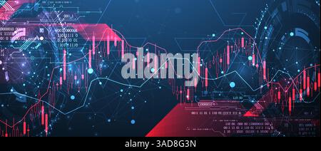 Concetto di commercio finanziario. Mercato azionario e borsa valori. Grafico a candelabro. Vettore. Illustrazione Vettoriale