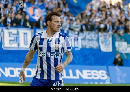Gothenburg, Svezia. 5 aprile 2025. Tobias Heintz nel secondo tempo del match tra IFK Gothenburg e Halmstads BK in Allsvenskan a Gamla Ullevi. Crediti: Per Ljung/Alamy Live News Foto Stock