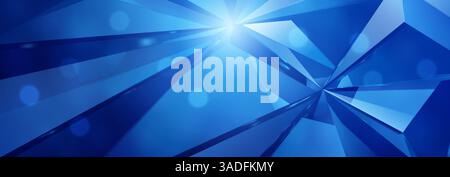 Un'illustrazione vettoriale astratta di colore blu brillante con forme geometriche ed effetti di luce dinamici, che creano un design moderno e accattivante. Illustrazione Vettoriale