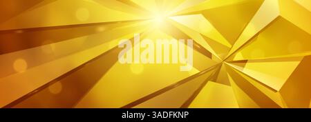 Un'illustrazione vettoriale astratta di colore giallo vibrante con forme geometriche ed effetti di luce dinamici che creano un design moderno e accattivante. Illustrazione Vettoriale