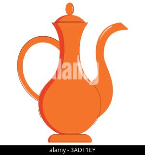 caraffa orientale, illustrazione di una caraffa piatta isolata su uno sfondo bianco. Perfetto per preparare caffè o tè in stile arabo in un ambiente affascinante Illustrazione Vettoriale