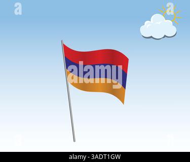 Illustrazione vettoriale realistica delle bandiere dell'Armenia. bandiera che sventola nel vento contro un cielo blu Illustrazione Vettoriale