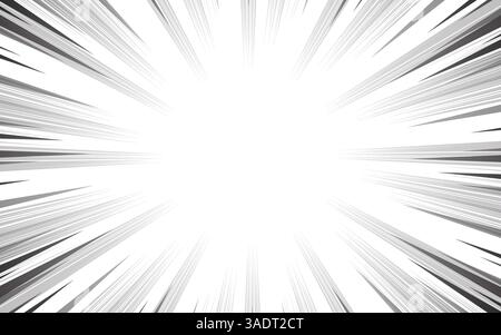 Sfondo manga Comic Explosion. Bordo monocromatico astratto con raggi radiali. Luce flash del fumetto Vector anime isolata cornice vuota. Illustrazione Vettoriale