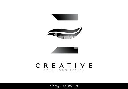 E Logo lettera piuma. Icona creativa dell'illustrazione vettoriale del concetto alfabetico lettera E. Illustrazione Vettoriale