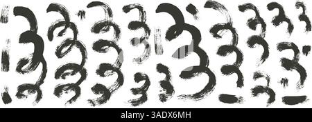 Set di elementi di disegno lineari neri isolati su uno sfondo bianco. Decorazione a mano libera per marcatori a spirale e ansa. Mascara trucco campione di bellezza Illustrazione Vettoriale