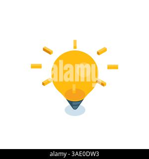 icona della lampadina isometrica in nero su sfondo bianco, idea creativa o eureka Illustrazione Vettoriale