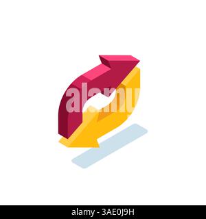 icona delle frecce isometriche a loop a colori su sfondo bianco, scambio o commutazione Illustrazione Vettoriale