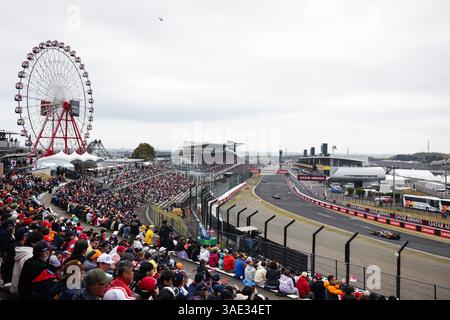 Suzuka, Giappone. 6 aprile 2025. Gli spettatori guardano il Gran Premio del Giappone di Formula 1 2025 sul circuito di Suzuka a Suzuka, Giappone, 6 aprile 2025. Crediti: Qian Jun/Xinhua/Alamy Live News Foto Stock