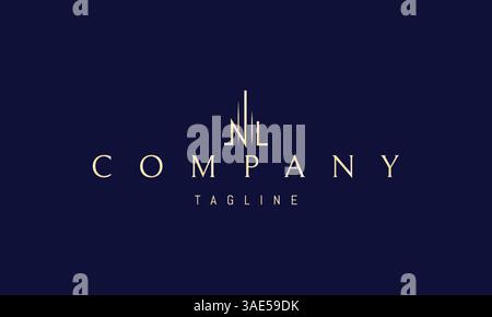 Logo Vector Golden con un'immagine astratta di un grattacielo a forma di lettera N. Illustrazione Vettoriale