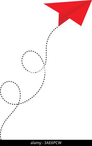 Aeroplano minimalista con percorso di volo punteggiato su sfondo bianco – concetto di viaggio e creatività Illustrazione Vettoriale