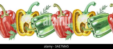 Peperone rosso acquerello isolato su bianco. Illustrazione di verdure disegnate a mano. Clip di copertina del menu o del libro di cucina. Illustrazione Pepper Spice. Foto Stock