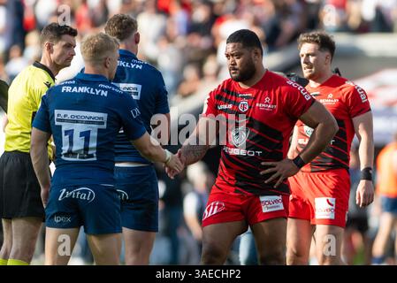 Tolosa, Francia. 6 aprile 2025. Rodrigue Neti di Tolosa durante la Champions Cup, round di 16 partite di rugby a 15 tra Stade Toulousain e sale Sharks il 6 aprile 2025 allo Stadio di Tolosa, Francia - foto Nathan Barange/DPPI Credit: DPPI Media/Alamy Live News Foto Stock