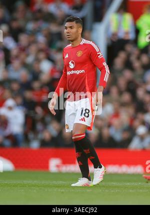 Old Trafford, Manchester, Regno Unito. 6 aprile 2025. Premier League Football, Manchester United contro Manchester City; Casemiro del Manchester United crediti: Action Plus Sports/Alamy Live News Foto Stock