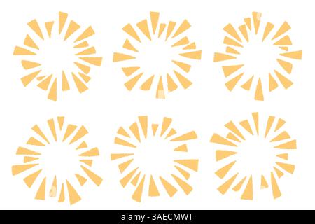 Una collezione di scarabocchi gialli disegnati a mano per fuochi d'artificio, perfetti per aggiungere un tocco vivace e festoso a qualsiasi design o celebrazione. Illustrazione Vettoriale