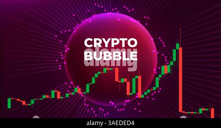 Futuristico concetto di bolla cripto con grafico a candeliere del mercato azionario Illustrazione Vettoriale