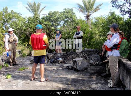 10 gennaio 2012 - Biscayne National Park, Florida, USA - i Paddlers si stagliano sulla conchiglia fatiscente della vecchia fattoria Jones a Porgy Key nel Biscayne National Park in Florida. (Immagine di credito: © Susan Cocking/Miami Herald/MCT/ZUMAPRESS.com) Foto Stock