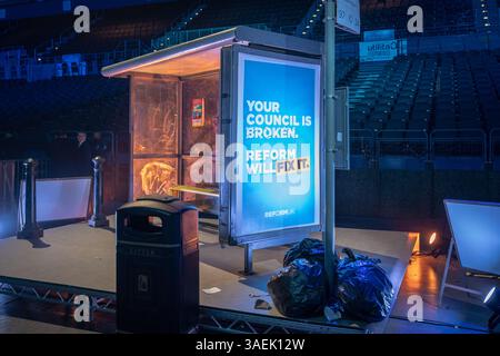 Set "Broken Britain". Riformare la manifestazione di massa del Regno Unito a Birmingham mira a conquistare centinaia di seggi nelle elezioni locali alla fine di quest'anno. Foto Stock