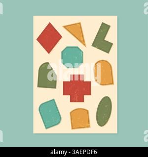 Set forme geometriche grunge retro grassetto Illustrazione Vettoriale