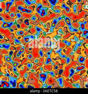 Un motivo astratto vivace e dinamico, caratterizzato da un mix di forme organiche e audaci e da una ricca tavolozza di colori a contrasto, che incarna un look contemporaneo Foto Stock