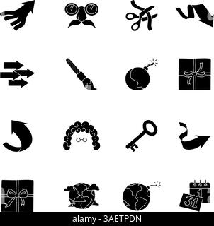 set di icone varie disegnate a mano di colore nero Illustrazione Vettoriale
