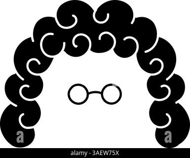 Icona nera disegnata a mano per giudicare i capelli e gli occhiali Illustrazione Vettoriale