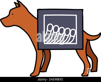 vista a raggi x dello scheletro del cane illustrazione vettoriale a colori disegnata a mano Illustrazione Vettoriale