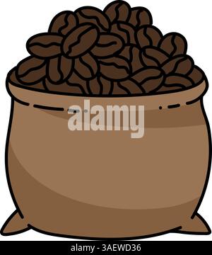 illustrazione vettoriale di colore disegnata a mano in chicchi di caffè Illustrazione Vettoriale
