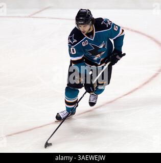 8 dicembre 2011: San Jose Sharks Jason Demers (60) durante la partita contro i Dallas Stars. Gli squali battono le stelle 5-2 all'HP Pavillion di San Jose, CALIFORNIA. (Immagine di credito: © William Mancebo/Cal Sport Media/ZUMAPRESS.com) Foto Stock
