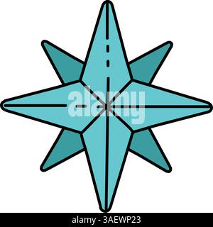 illustrazione vettoriale a colori con bussola disegnata a mano Illustrazione Vettoriale