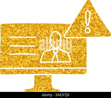 Icona di avviso di notizie false monitor del computer con disegno dei cartelli color oro Illustrazione Vettoriale