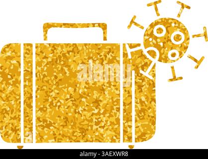Bagaglio da viaggio con virus disegno in stile color oro Illustrazione Vettoriale