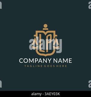 Logo LP iniziale per studio legale con scala moderna di lusso e logo logo con logo a scudo grafico vettoriale Illustrazione Vettoriale