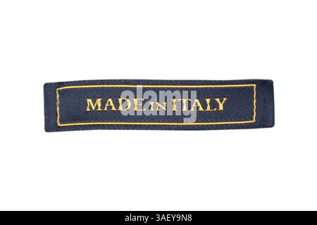Etichetta con insegna Made in italy isolata su sfondo bianco. Prodotto in Italia. Logo Made in Italy. Adesivo prodotto per l'Italia Foto Stock
