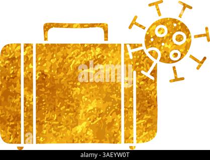 Bagaglio da viaggio con virus disegno in stile color oro Illustrazione Vettoriale