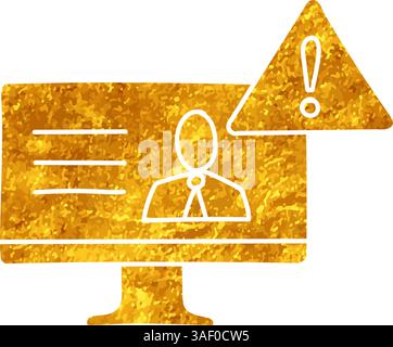 Icona di avviso di notizie false monitor del computer con disegno dei cartelli color oro Illustrazione Vettoriale