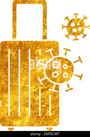Bagaglio da viaggio con virus disegno in stile color oro Illustrazione Vettoriale
