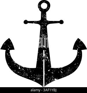 Ancora nave nautica icona nera disegnata a mano in un look grunge Illustrazione Vettoriale