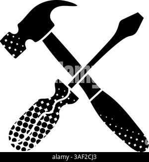 Impostazione dell'icona nera disegnata a mano in uno stile di texture a mezzitoni Illustrazione Vettoriale
