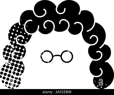 Giudica i capelli e gli occhiali con l'icona nera disegnata a mano in uno stile di texture a mezzitoni Illustrazione Vettoriale