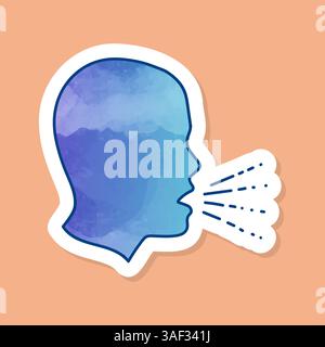 Uomo che tossisce un adesivo colorato Illustrazione Vettoriale