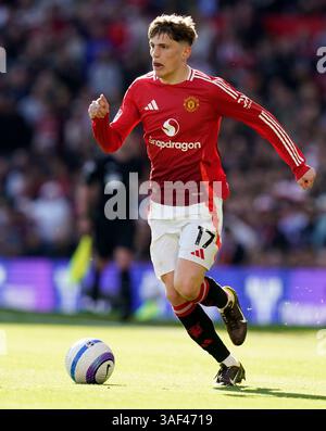 Manchester, Regno Unito. 6 aprile 2025. Alejandro Garnacho del Manchester United durante la partita Manchester United vs Manchester City Premier League all'Old Trafford, Manchester. Il credito per immagini dovrebbe essere: Andrew Yates/Sportimage Credit: Sportimage Ltd/Alamy Live News Foto Stock